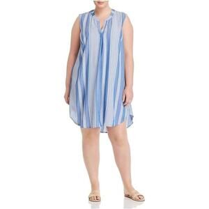 Single Thread Blue Striped Sleeveless Split Short Shift Dres Plus Women's 2X NWT